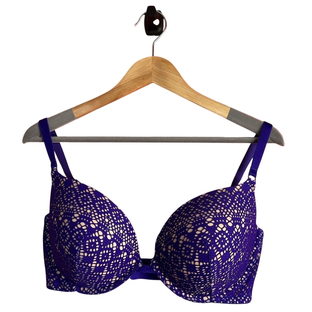 Victoria's Secret Purple Tan Eyelet Push Up Bra Size 36 DD